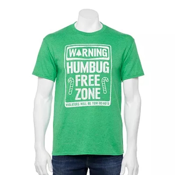 Celebrate Together Holiday Graphic Tee–S Green Cotton Crewneck “Humbug Free Zone - Picture 1 of 8